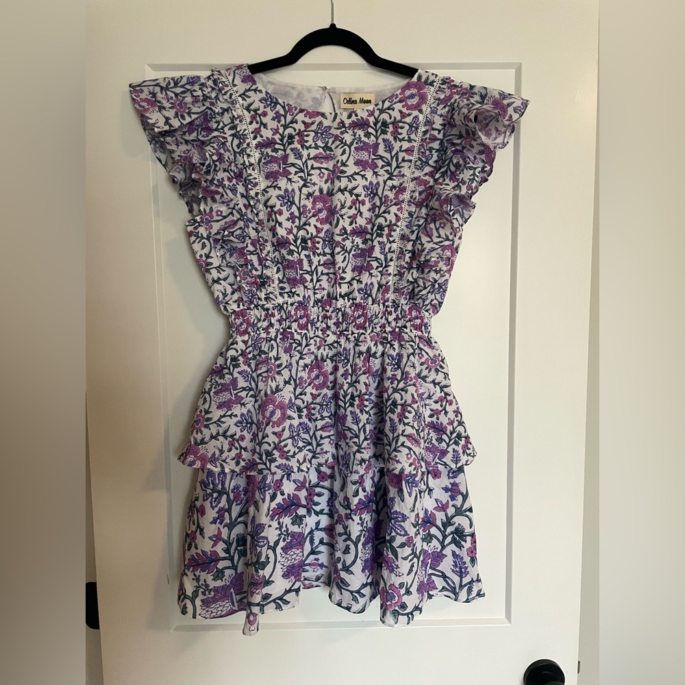 Celina Moon Purple Ruffle Floral Mini Dress size m